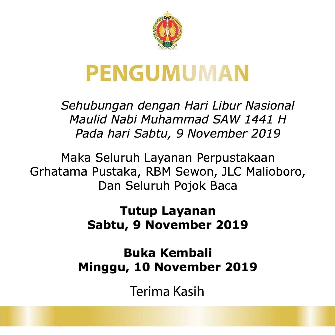 PENGUMUMAN LIBUR MAULID NABI MUHAMMAD SAW 1441 H