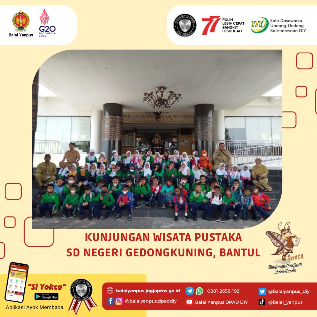 Kunjungan Wisata Pustaka dari siswa siswi kelas 4 SD Negeri Gedongkuning, Bantul