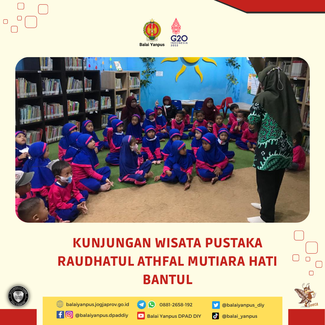 Kunjungan Wisata Pustaka dari Siswa Siswi Raudhatul Athfal Mutiara Hati, Bantul di Grhatama Pustaka