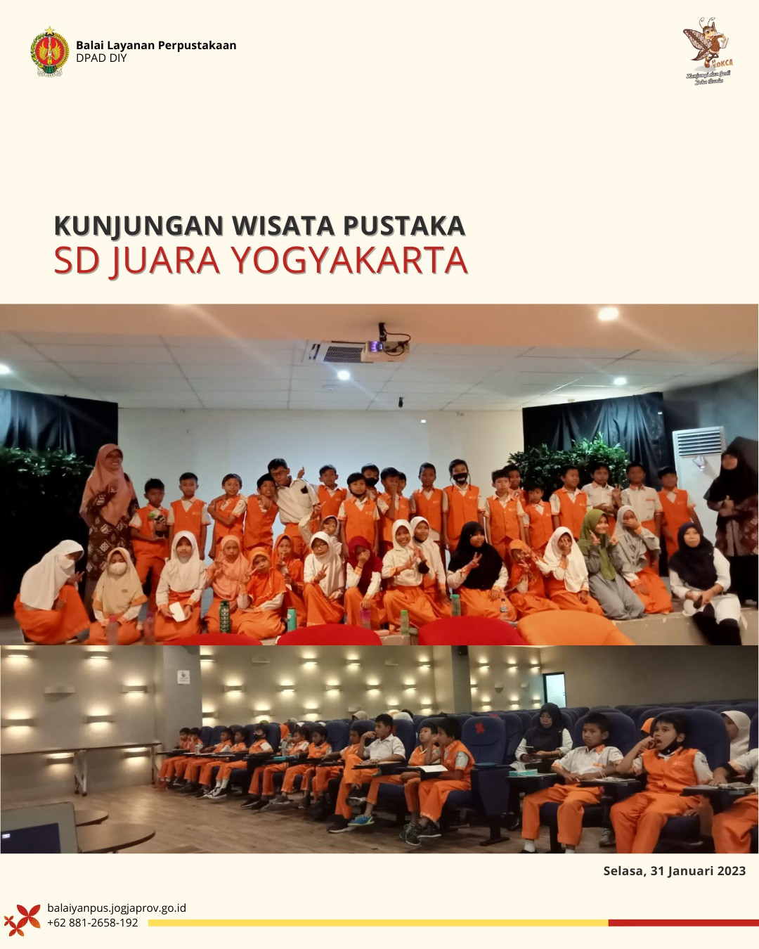 Kunjungan Wisata Pustaka dari Siswa-siswi SD Juara Yogyakarta